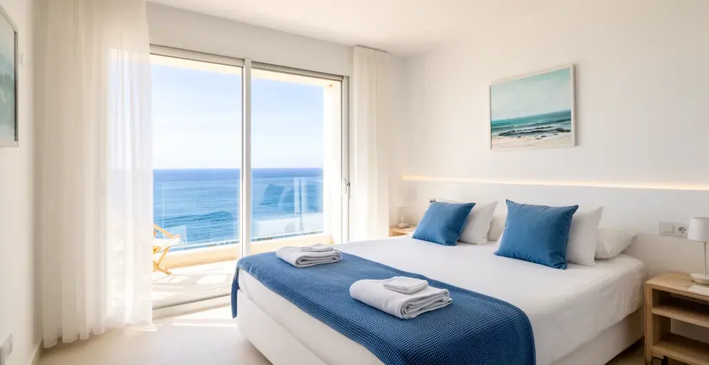 Intérieur lumineux d'un appartement de location saisonnière préparé pour les vacanciers aux Sables d'Olonne