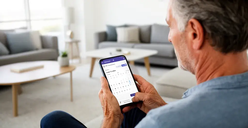 Propriétaire vérifiant son calendrier de réservations locatives sur smartphone